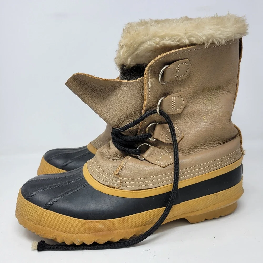 Sorel‎ Manitou Vintage Made in Canada Winter Boots Womens 10 Tan Leather Rubber